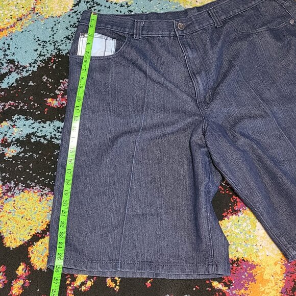 Y2K RETRO RARE RED APE BLUE & WHITE PLAID DETAIL MEN'S DENIM JEAN SHORTS EUC 44 - Picture 9 of 10